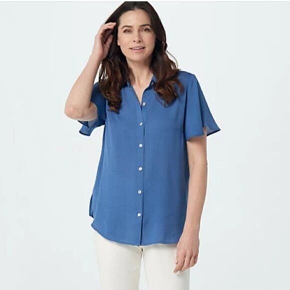 NWOT Susan Graver Textured Woven Button Front Flutter Sleeve Shirt Sz XL - Picture 11 of 12